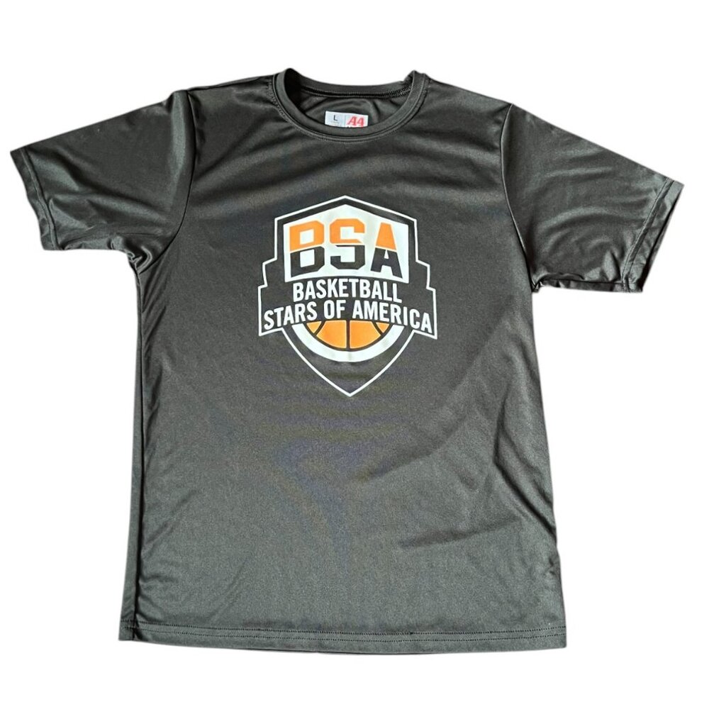 A4 BSA Basketball Stars of America, Black/White/Orange, Silky Mat'l. Sz. Youth L